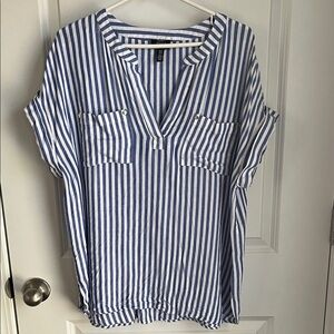 Jones New York Blue and White Striped Blouse